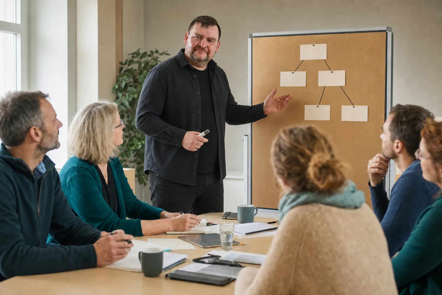Manuel Bauer in dunkler Kleidung bei einem Workshop